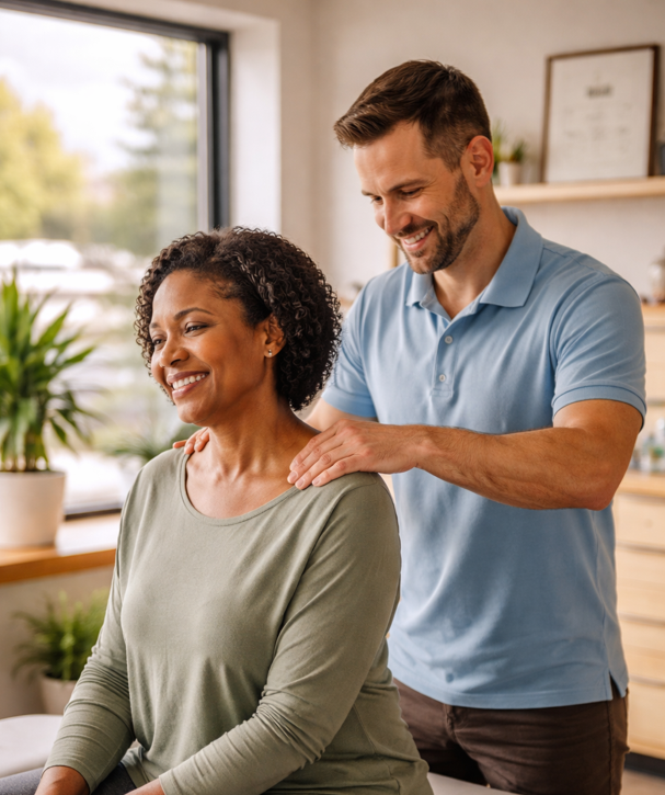 Chiropractor providing holistic back adjustment therapy to patient in Bowling Green KY clinic.